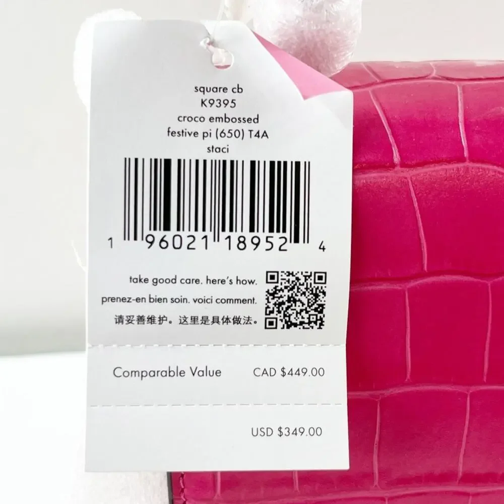 Kate Spade Staci Croc Embossed Mini Top Handle Crossbody Bag Purse Pink - Picture 2 of 9
